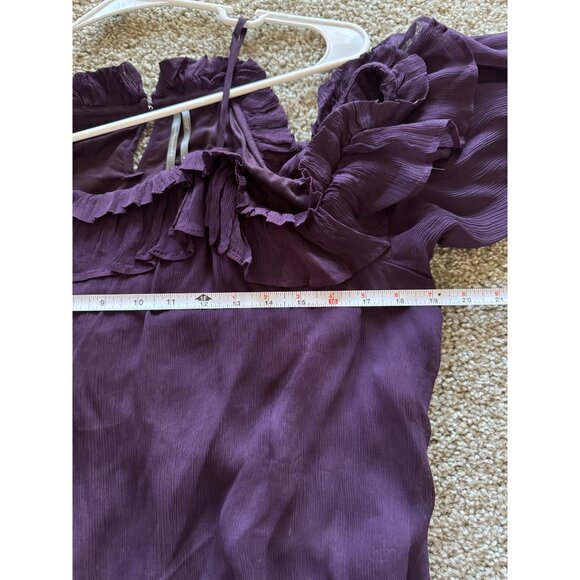 By Anthropologie Sheer Ruffled Blouse dark purple Women's Size Medium /j2 - Picture 7 of 8